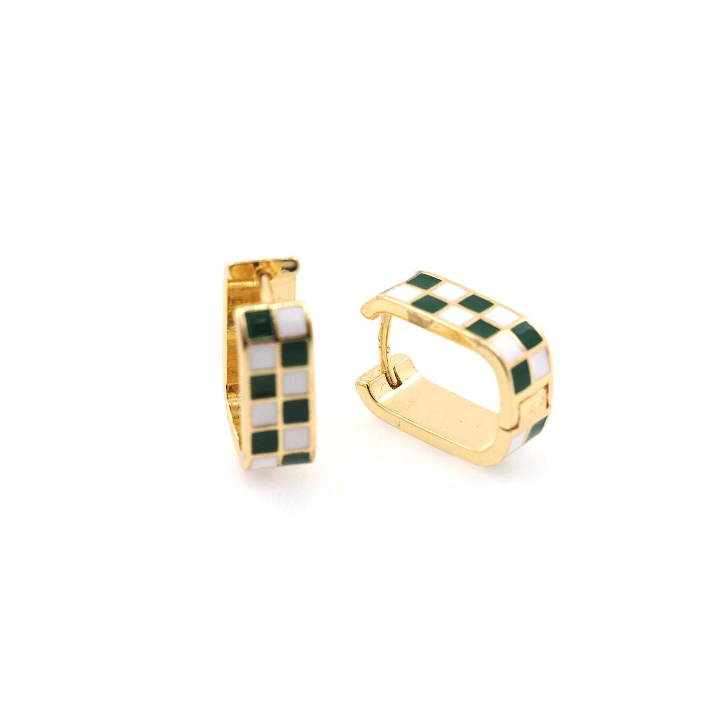 1pair 18K Gold Filled Checkered Hoops Earrings,Gold Earrings,Dainty Hoops Huggie,Gold Huggies Hoop Earrings