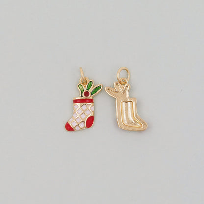 Gold Christmas Charms,18K Gold Filled Christmas stocking Pendant Charm Bracelet Necklace for DIY Jewelry Making Supply