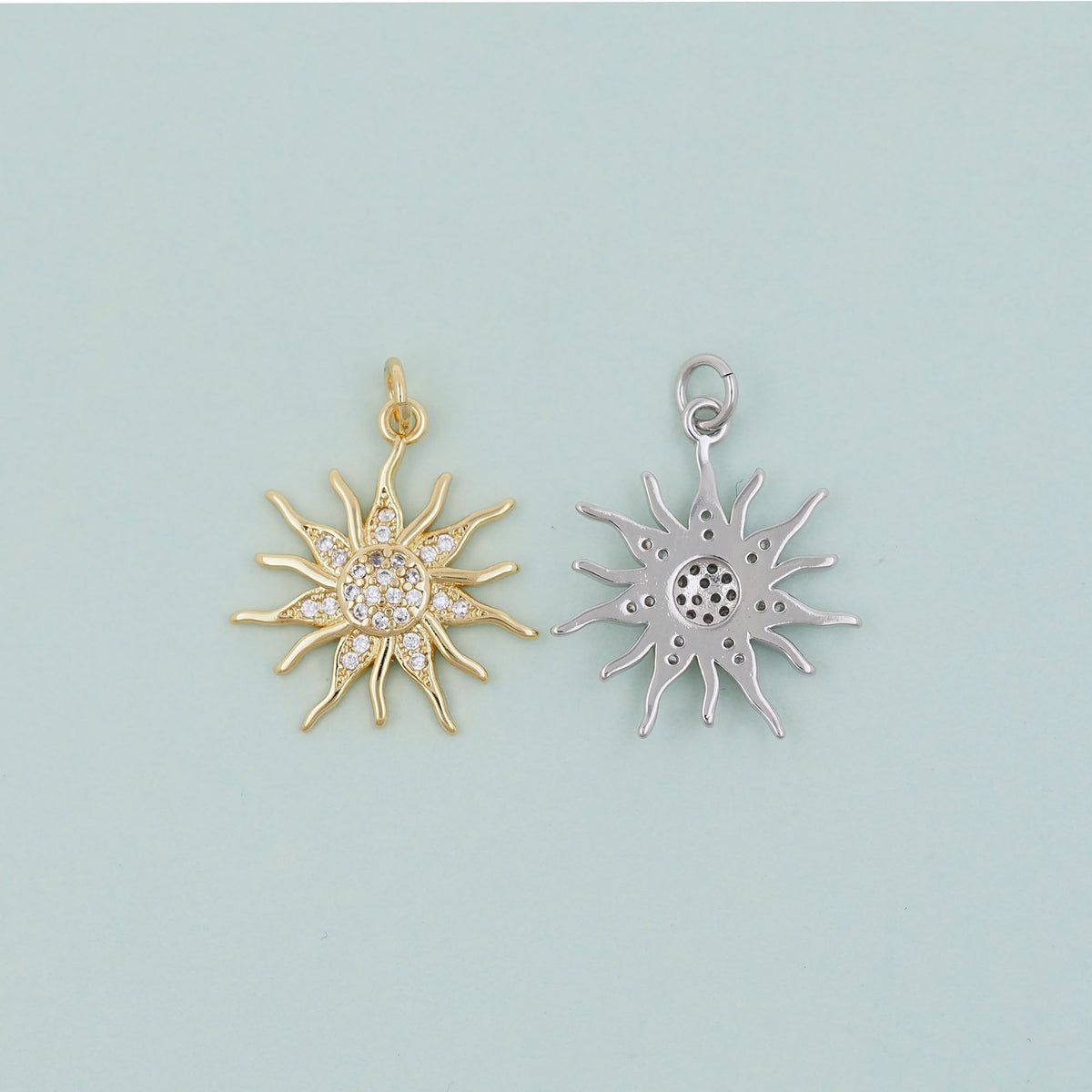 Gold CZ Sun Charms,18K Gold Filled Sun Pendant,Celestial Charm Bracelet Necklace for DIY Jewelry Making Supply