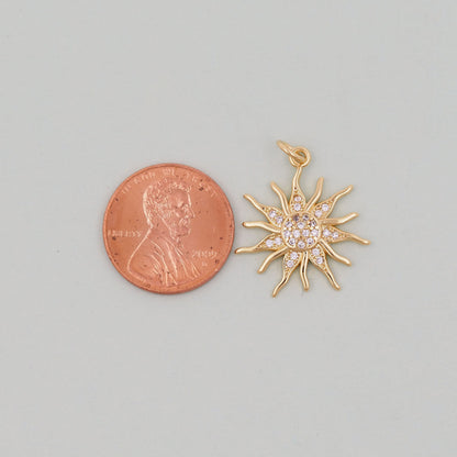 Gold CZ Sun Charms,18K Gold Filled Sun Pendant,Celestial Charm Bracelet Necklace for DIY Jewelry Making Supply