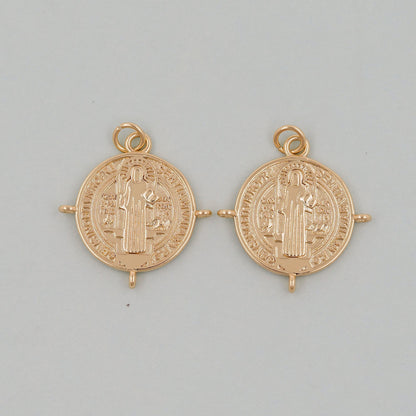 Gold Double sided Charms,18K Gold Filled Cross Pendant,Jesus Charm Bracelet Necklace for DIY Jewelry Making Supply