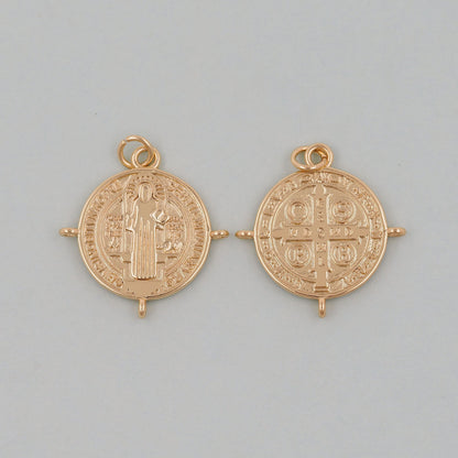 Gold Double sided Charms,18K Gold Filled Cross Pendant,Jesus Charm Bracelet Necklace for DIY Jewelry Making Supply