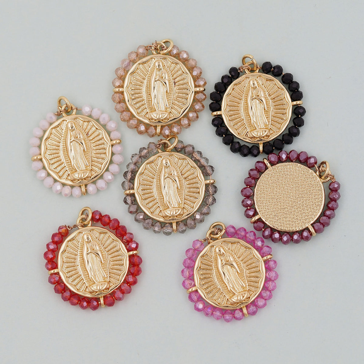 Gold Our Lady of Guadalupe Charms,18K Gold Filled crystal virgin mary Pendant Charm Bracelet Necklace for DIY Jewelry Making 