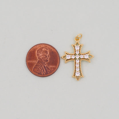 Gold Cross Charms,18K Gold Filled Cross Pendant,Silver Religious Charm Bracelet Necklace for DIY Jewelry Making Supply