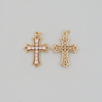 Gold Cross Charms,18K Gold Filled Cross Pendant,Silver Religious Charm Bracelet Necklace for DIY Jewelry Making Supply