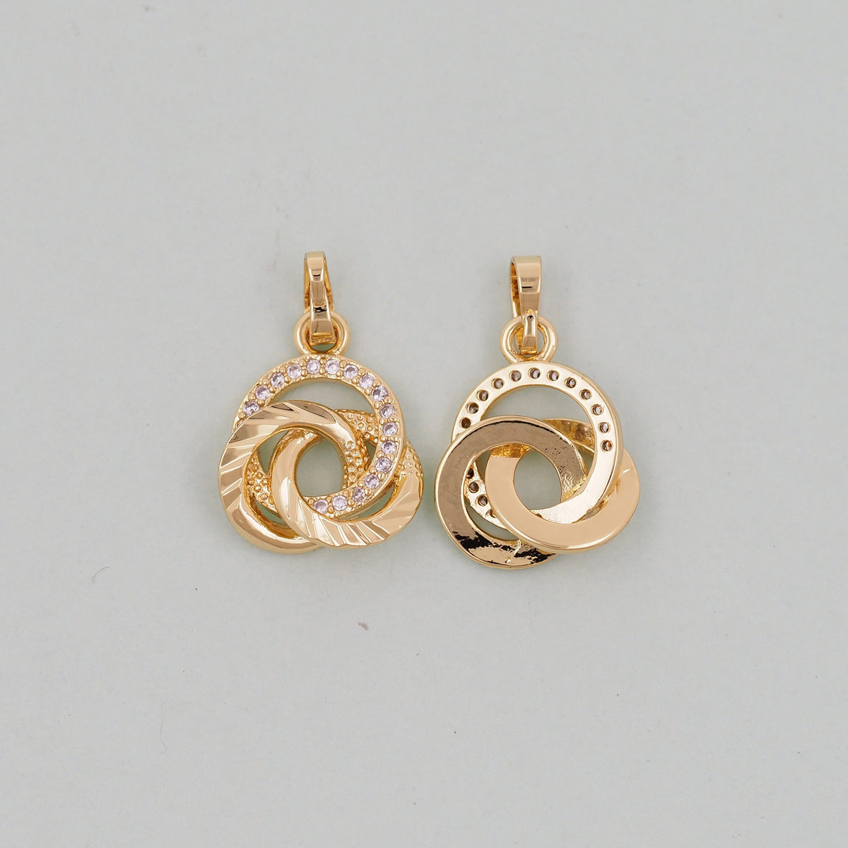 Gold Round Charms,18K Gold Filled three circles Pendant,three circles Charm Bracelet Necklace for DIY Jewelry Making Supply