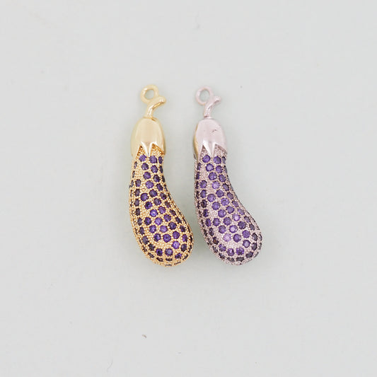 Gold Eggplant Charms,18K Gold Filled Eggplant Pendant,Vegetable Charm Bracelet Necklace for DIY Jewelry Making Supply