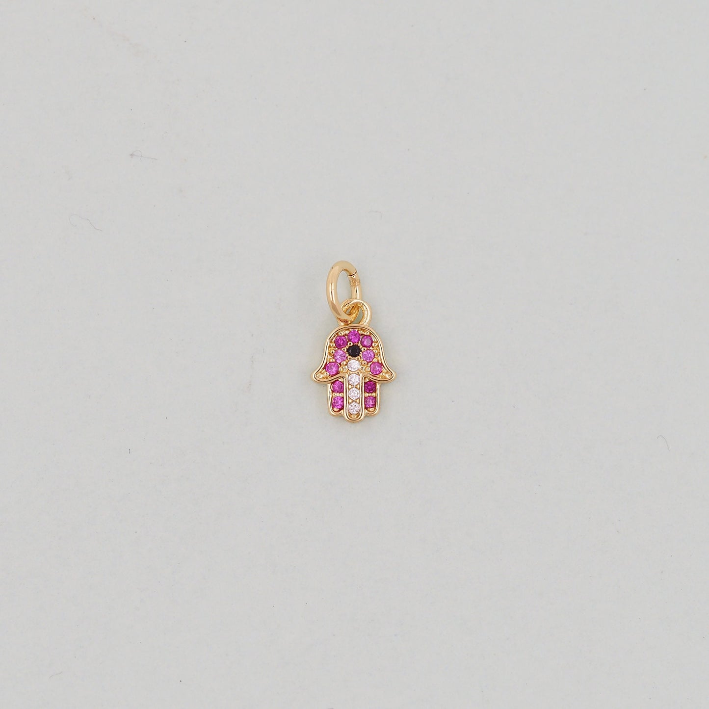 18K Gold Filled Hamsa Hand Pendant,CZ Micro Pave Red Hand Evill Eye Charm Necklace for DIY Jewelry Making Supply