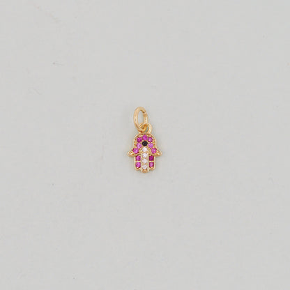 18K Gold Filled Hamsa Hand Pendant,CZ Micro Pave Red Hand Evill Eye Charm Necklace for DIY Jewelry Making Supply