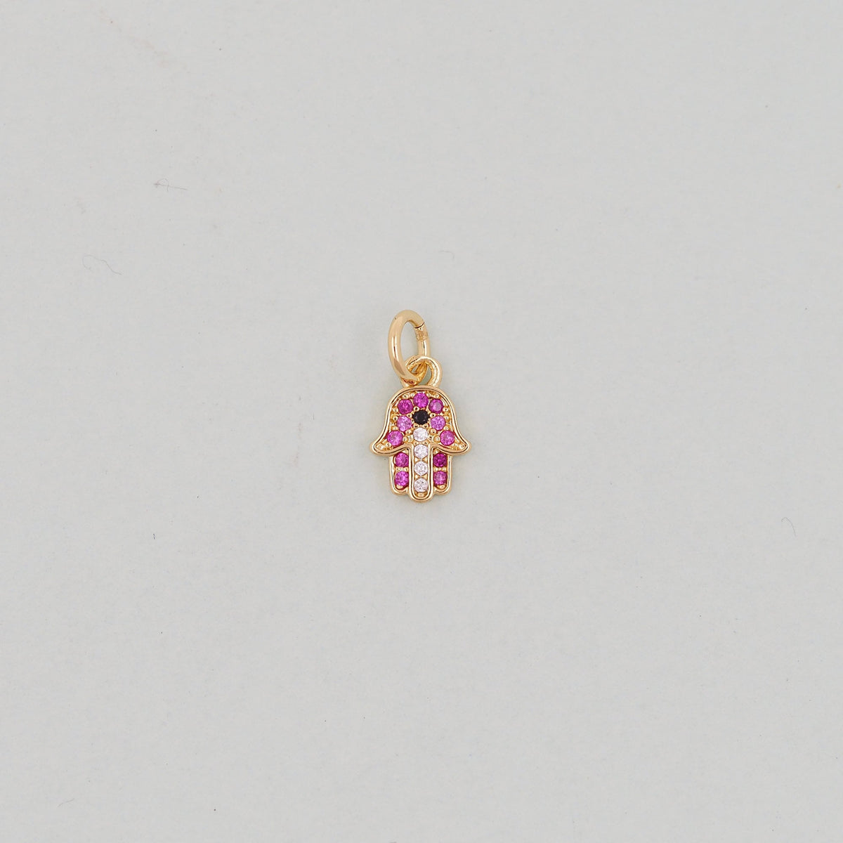18K Gold Filled Cubic Zirconia Hamsa Charm Pendant for Jewelry Making