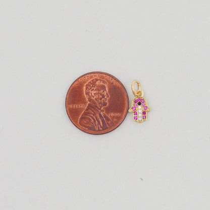 18K Gold Filled Hamsa Hand Pendant,CZ Micro Pave Red Hand Evill Eye Charm Necklace for DIY Jewelry Making Supply