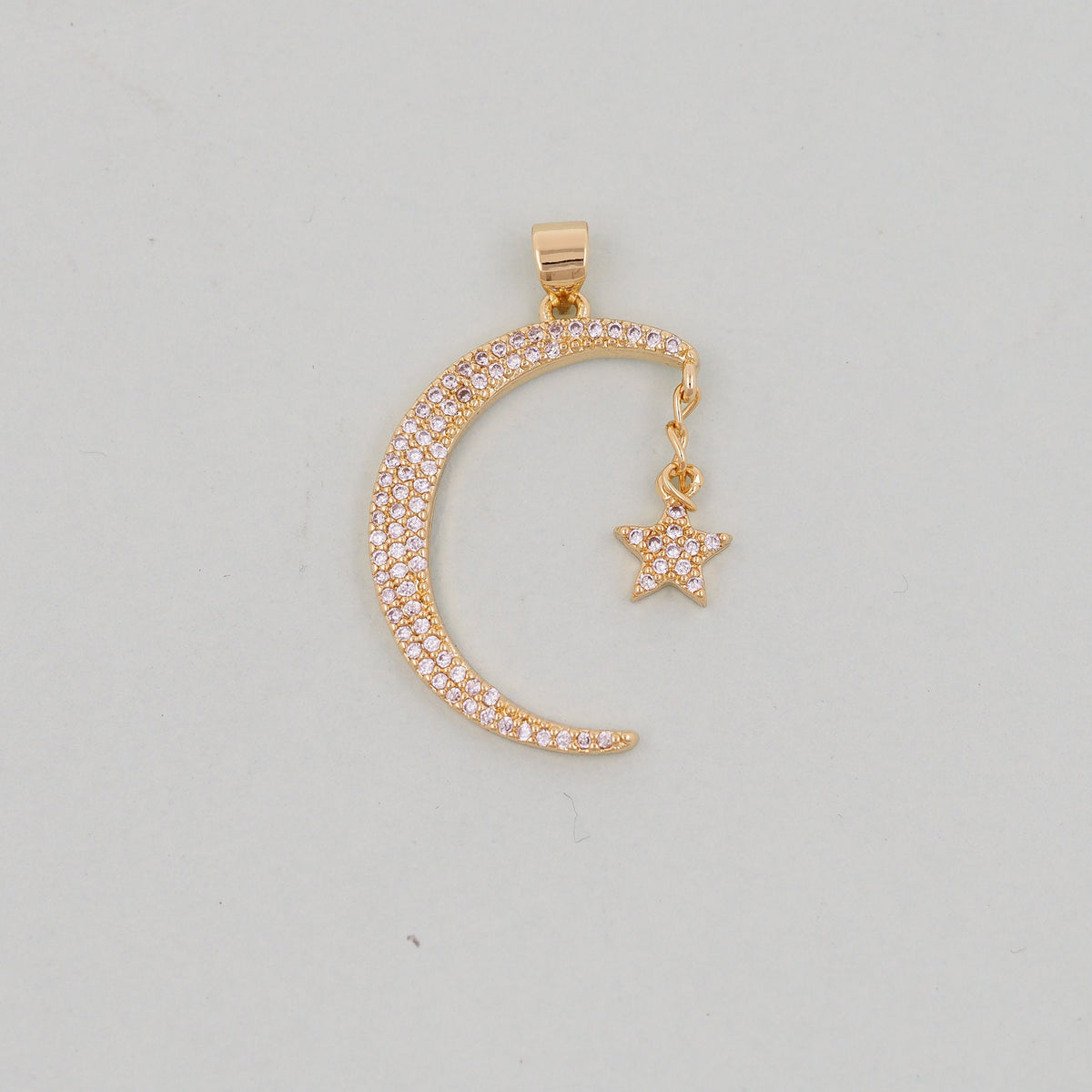 Gold Moon Star Charms,18K Gold Filled Moon Pendant,CZ Micro Pave Celestial Charm Bracelet Necklace for DIY Jewelry Making Sup