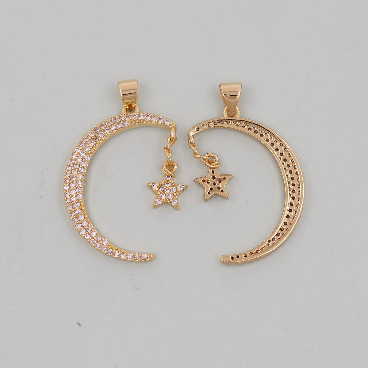 Gold Moon Star Charms,18K Gold Filled Moon Pendant,CZ Micro Pave Celestial Charm Bracelet Necklace for DIY Jewelry Making Sup