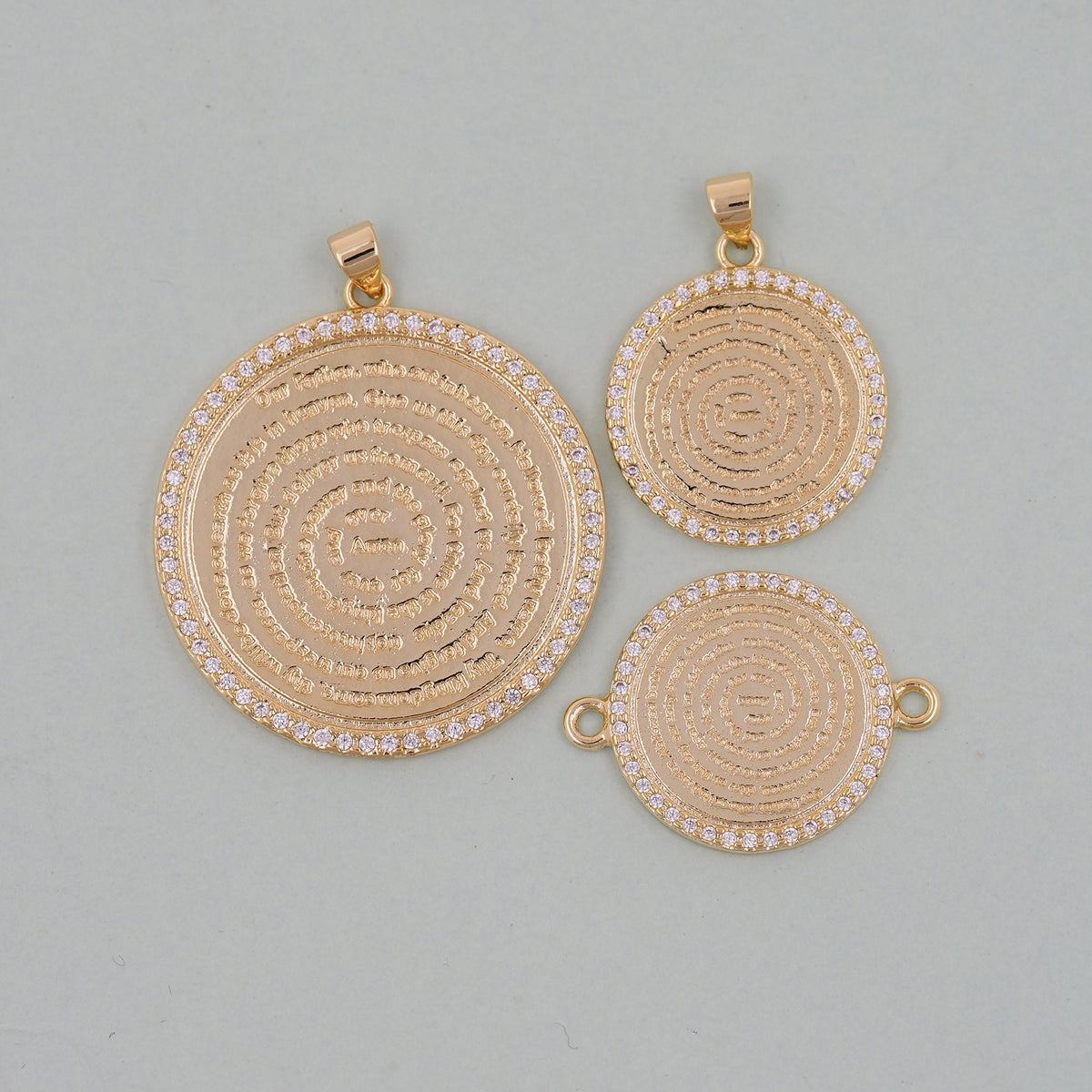Gold Round Charms,18K Gold Filled Bible Scripture Pendant,Christianity Lord Prayer Charm Bracelet Necklace for DIY Jewelry Ma