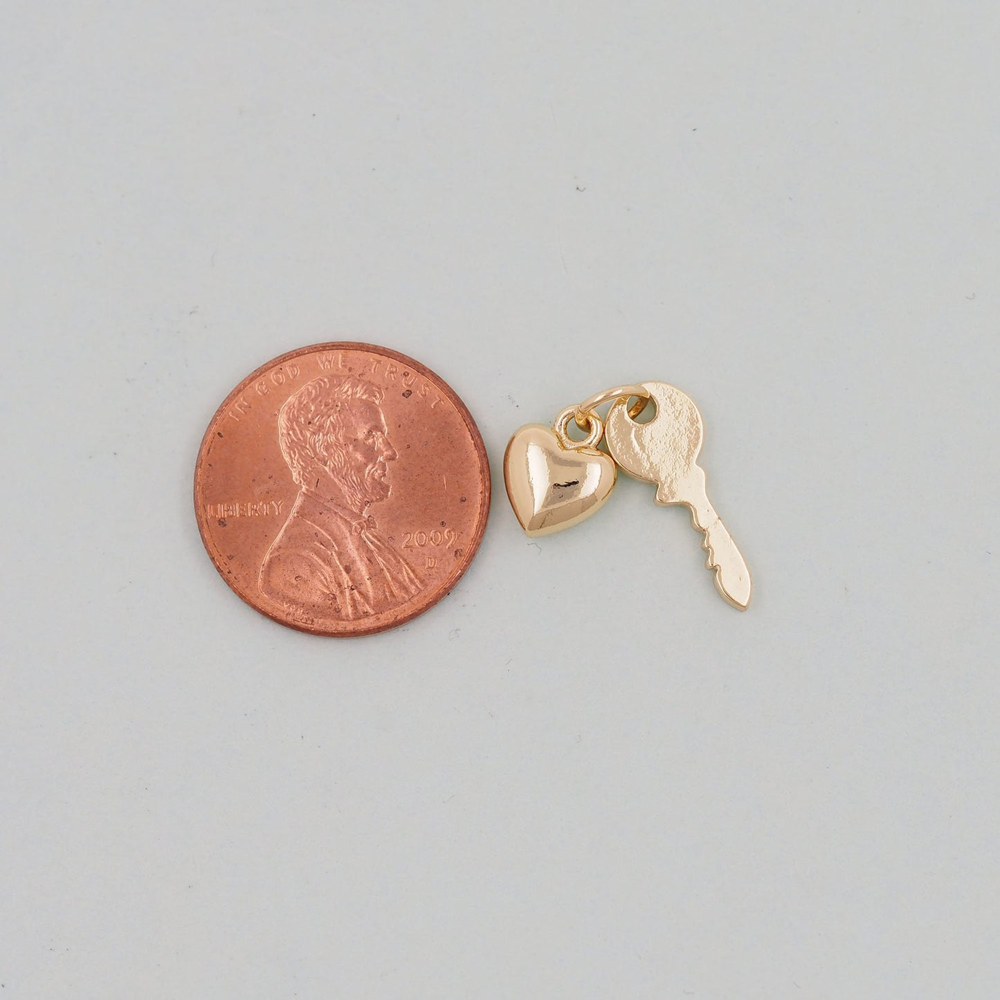 Gold Heart Key Charms,18K Gold Filled Key Pendant,Tiny Heart Charm Bracelet Necklace for DIY Jewelry Making Supply