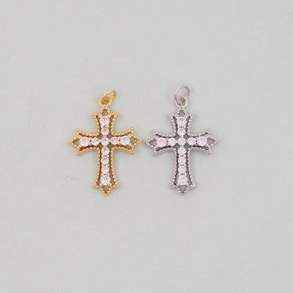 Gold Cross Charms,18K Gold Filled Cross Pendant,Silver Religious Charm Bracelet Necklace for DIY Jewelry Making Supply