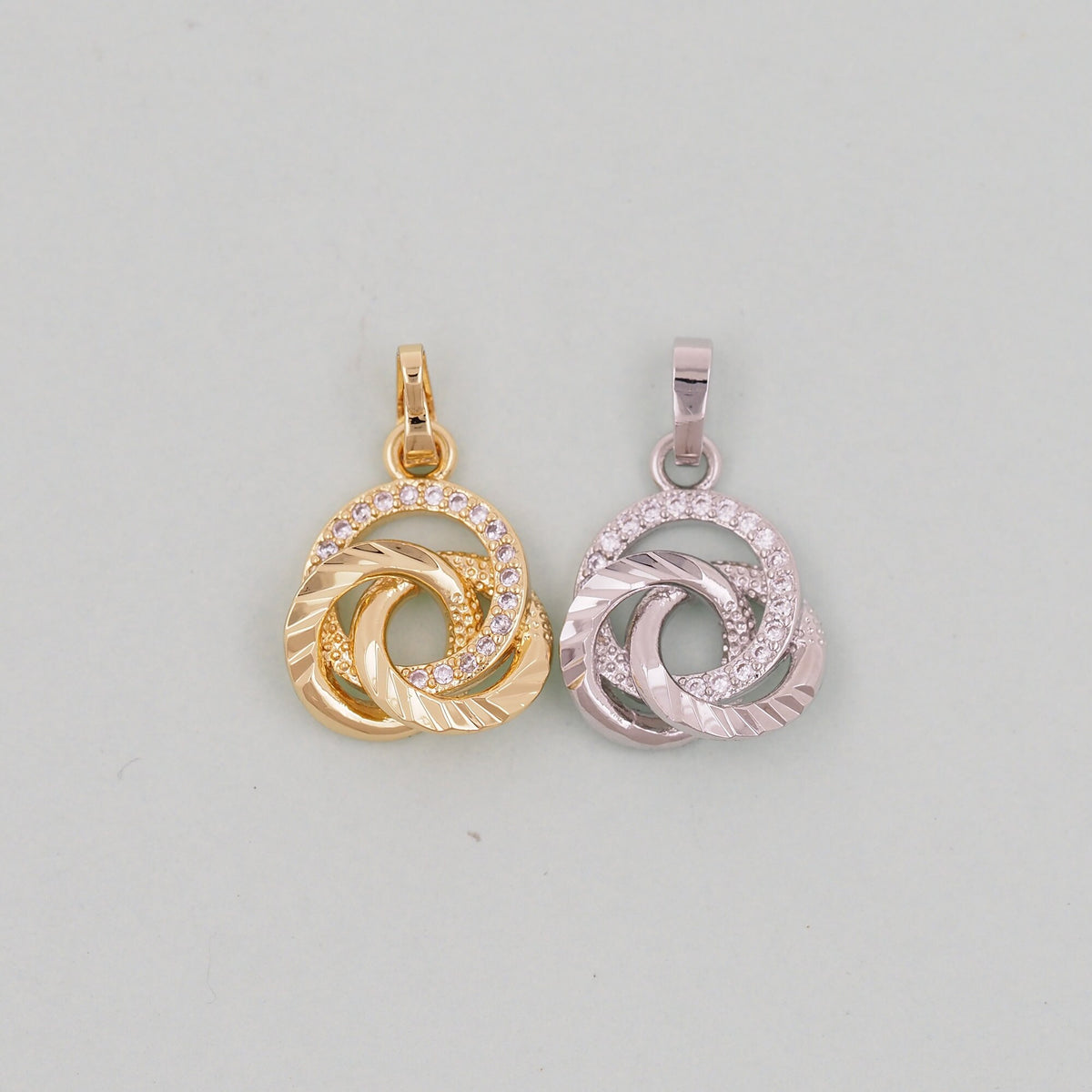 Gold Round Charms,18K Gold Filled three circles Pendant,three circles Charm Bracelet Necklace for DIY Jewelry Making Supply