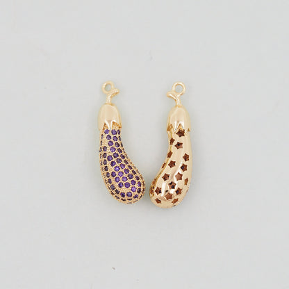 Gold Eggplant Charms,18K Gold Filled Eggplant Pendant,Vegetable Charm Bracelet Necklace for DIY Jewelry Making Supply