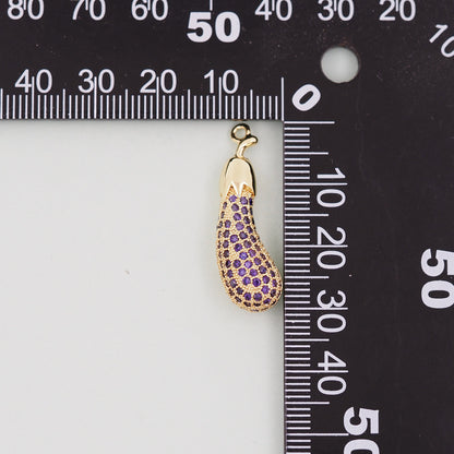 Gold Eggplant Charms,18K Gold Filled Eggplant Pendant,Vegetable Charm Bracelet Necklace for DIY Jewelry Making Supply