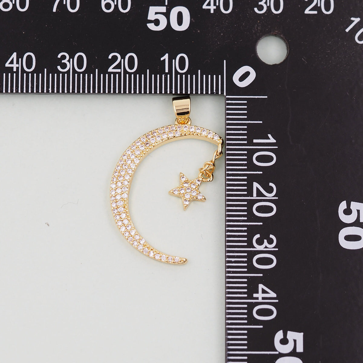 Gold Moon Star Charms,18K Gold Filled Moon Pendant,CZ Micro Pave Celestial Charm Bracelet Necklace for DIY Jewelry Making Sup