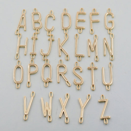 Gold letter Charms,18K Gold Filled letter Pendant,perforation initial Charm Bracelet Necklace for DIY Jewelry Making Supply