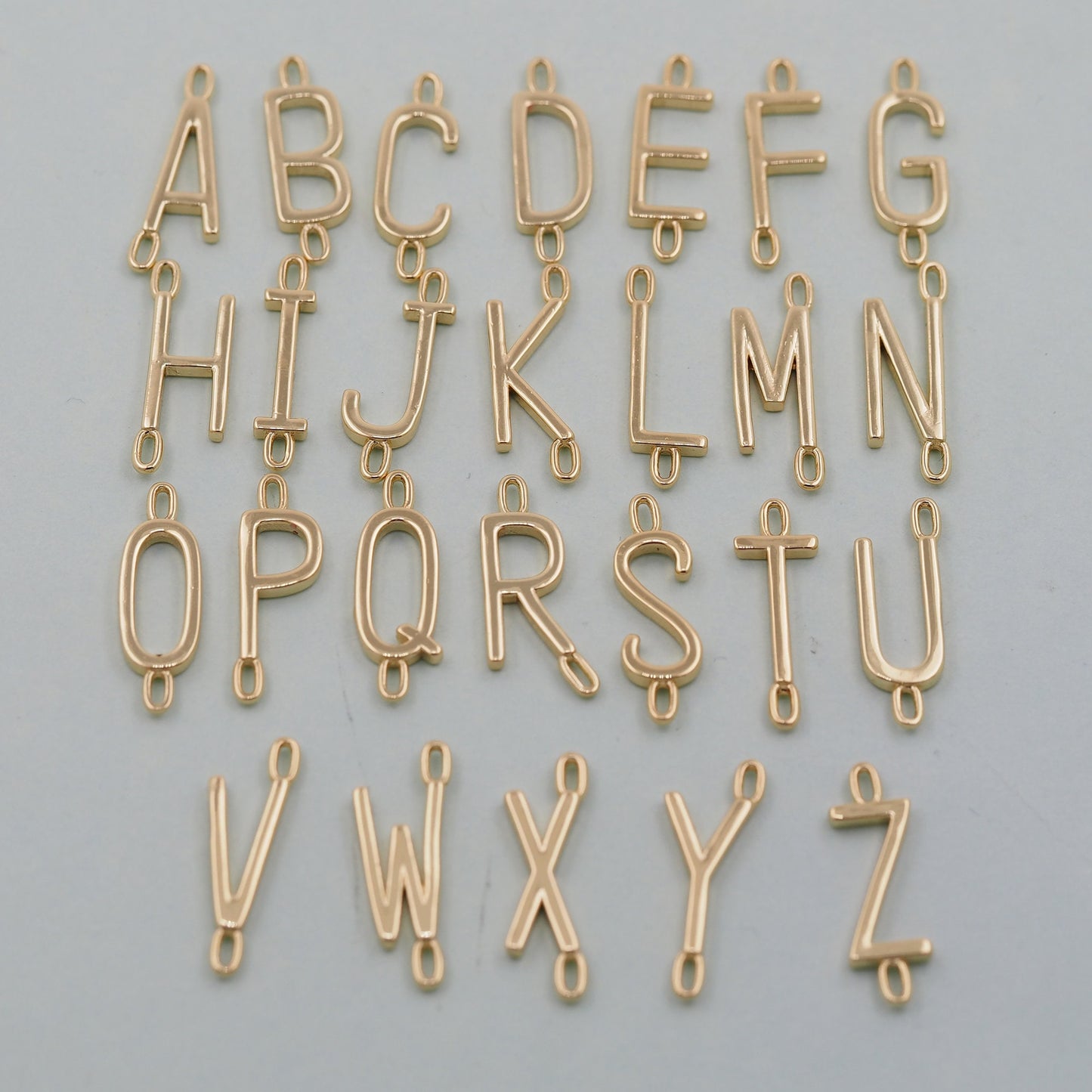Gold letter Charms,18K Gold Filled letter Pendant,perforation initial Charm Bracelet Necklace for DIY Jewelry Making Supply