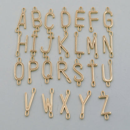 Gold letter Charms,18K Gold Filled letter Pendant,perforation initial Charm Bracelet Necklace for DIY Jewelry Making Supply