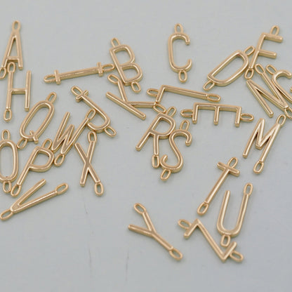 Gold letter Charms,18K Gold Filled letter Pendant,perforation initial Charm Bracelet Necklace for DIY Jewelry Making Supply