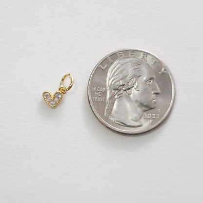 Gold Tiny White Heart Charms,18K Gold Filled Heart Pendant,CZ Micro Pave Heart Charm Bracelet Necklace for DIY Jewelry Making Supply