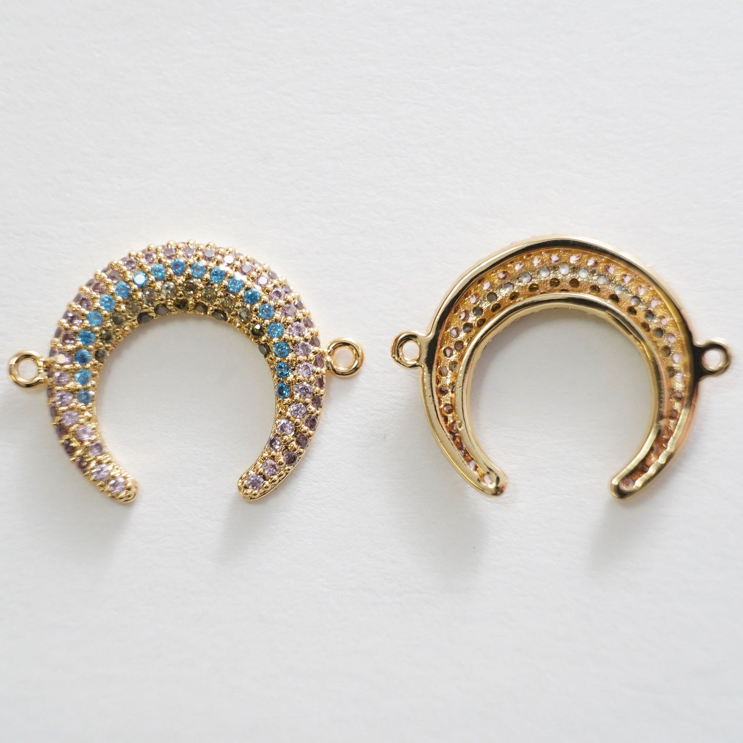Gold Moon Connector Charms,18K Gold Filled Crescent Pendant,CZ Micro Pave Celestial Charm Bracelet Necklace for DIY Jewelry Making Supply