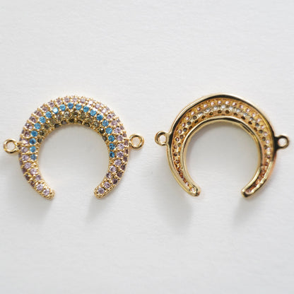 Gold Moon Connector Charms,18K Gold Filled Crescent Pendant,CZ Micro Pave Celestial Charm Bracelet Necklace for DIY Jewelry Making Supply