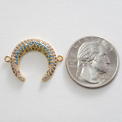 Gold Moon Connector Charms,18K Gold Filled Crescent Pendant,CZ Micro Pave Celestial Charm Bracelet Necklace for DIY Jewelry Making Supply