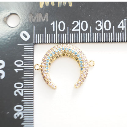 Gold Moon Connector Charms,18K Gold Filled Crescent Pendant,CZ Micro Pave Celestial Charm Bracelet Necklace for DIY Jewelry Making Supply