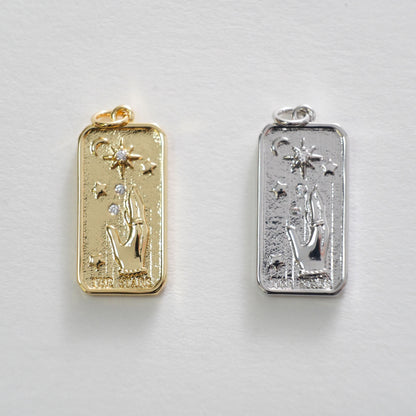 18K Gold Filled CZ Bar Hamsa Hand Pendant,Hand Gesture Star Charm Necklace for DIY Jewelry Making Supply