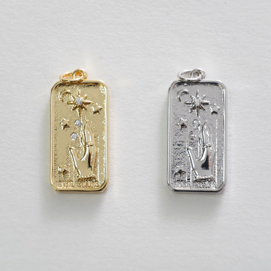 18K Gold Filled CZ Bar Hamsa Hand Pendant,Hand Gesture Star Charm Necklace for DIY Jewelry Making Supply