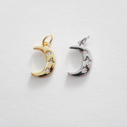 Gold Moon Charms,18K Gold Filled Moon Pendant,CZ Micro Pave Star Charm Bracelet Necklace for DIY Jewelry Making Supply