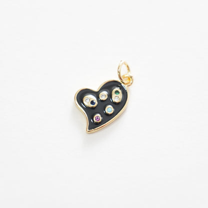 18K Gold Filled Heart Pendant,Enamel Heart Charm Bracelet Necklace for DIY Jewelry Making Supply
