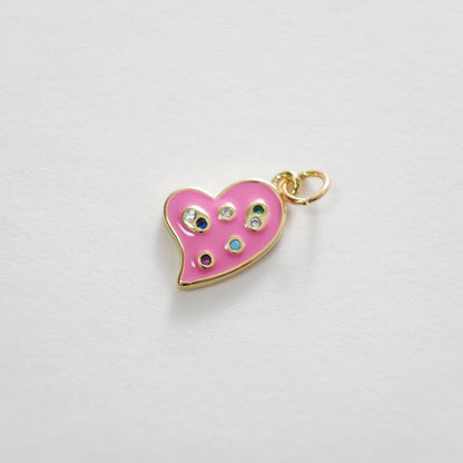 18K Gold Filled Heart Pendant,Enamel Heart Charm Bracelet Necklace for DIY Jewelry Making Supply