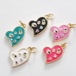 18K Gold Filled Heart Pendant,Enamel Heart Charm Bracelet Necklace for DIY Jewelry Making Supply