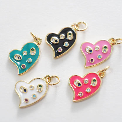 18K Gold Filled Heart Pendant,Enamel Heart Charm Bracelet Necklace for DIY Jewelry Making Supply