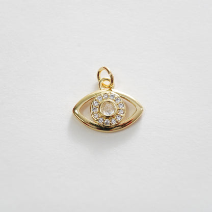 18K Gold Filled Cubic Zirconia Evil Eye Charm Pendant for Jewelry Making