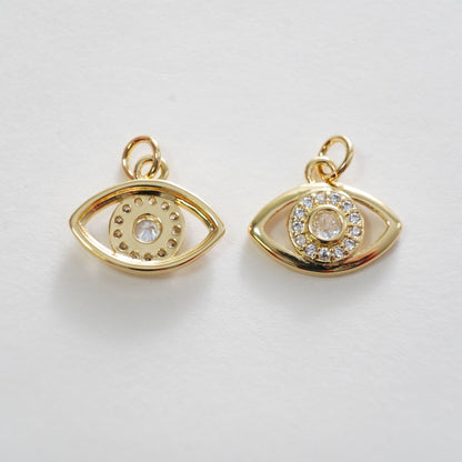 18K Gold Filled Cubic Zirconia Evil Eye Charm Pendant for Jewelry Making