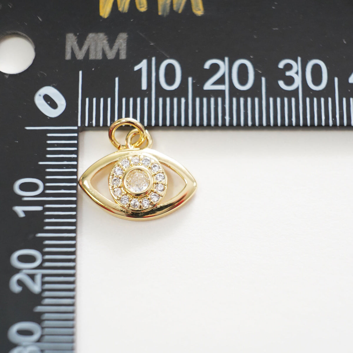 18K Gold Filled Cubic Zirconia Evil Eye Charm Pendant for Jewelry Making