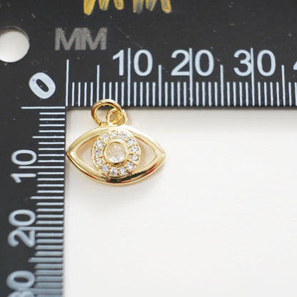 18K Gold Filled Cubic Zirconia Evil Eye Charm Pendant for Jewelry Making