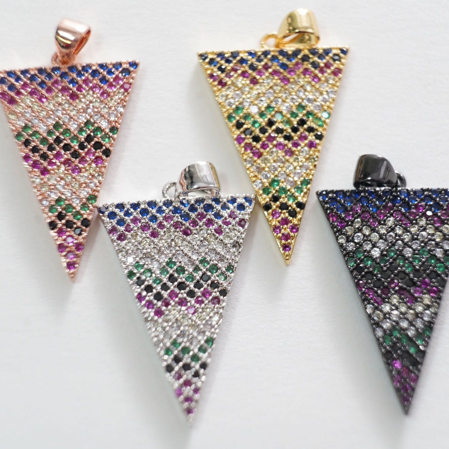 Gold Spike Charms,18K Gold Filled Triangle Pendant,CZ Micro Pave Color Triangle Charm Bracelet Necklace for DIY Jewelry Making Supply
