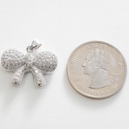 Silver Bow Charms,18K Gold Filled CZ Bow Pendant,Silver bow tie Charm Bracelet Necklace for DIY Jewelry Making Supply