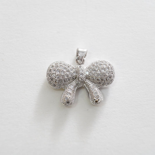 Silver Bow Charms,18K Gold Filled CZ Bow Pendant,Silver bow tie Charm Bracelet Necklace for DIY Jewelry Making Supply