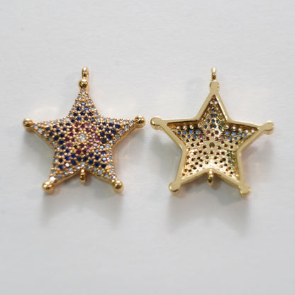 Gold Star Connector Charms,18K Gold Filled CZ Micro Pave Star Pendant,Star Charm Bracelet Necklace for DIY Jewelry Making Sup
