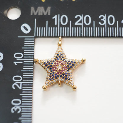 Gold Star Connector Charms,18K Gold Filled CZ Micro Pave Star Pendant,Star Charm Bracelet Necklace for DIY Jewelry Making Sup
