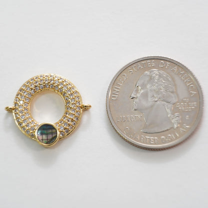 Gold Round Connector Charms,18K Gold Filled CZ Round Pendant,Round Charm Bracelet Necklace for DIY Jewelry Making Supply